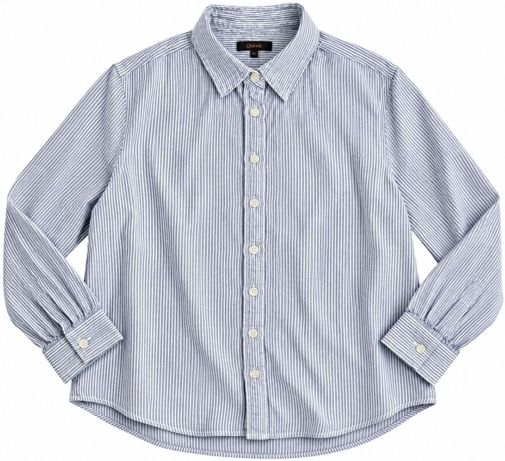 Quince Women's 100% European Linen Long Sleeve Shirt Blue Pinstripe Size XL